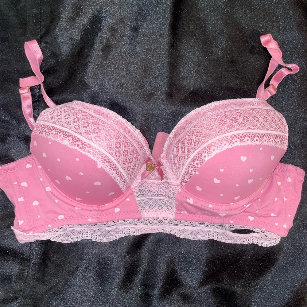Pink Heart Lace Bra